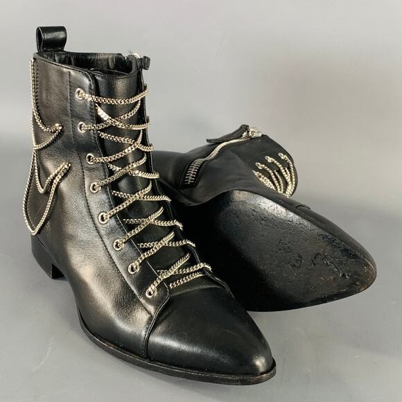 GIUSEPPE ZANOTTI Size 5 Black Leather Chain Side Zipper Ankle Boots - Picture 5 of 8
